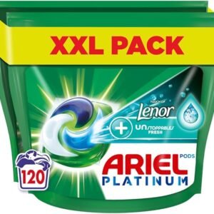 Ariel All-in-1 PODS Washing Liquid Laundry Detergent Tablets/Capsules, 120 Washes (60 x 2) Stain Remover For Clothes with Lenor Unstoppables, 2x Longer Lasting Freshness*