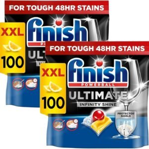 Finish Ultimate Infinity Shine Dishwasher Tablets bulk | Scent : Lemon | Size: 200 Dishwasher Tabs (100 tabs x 2) |Ultimate Clean and Shine